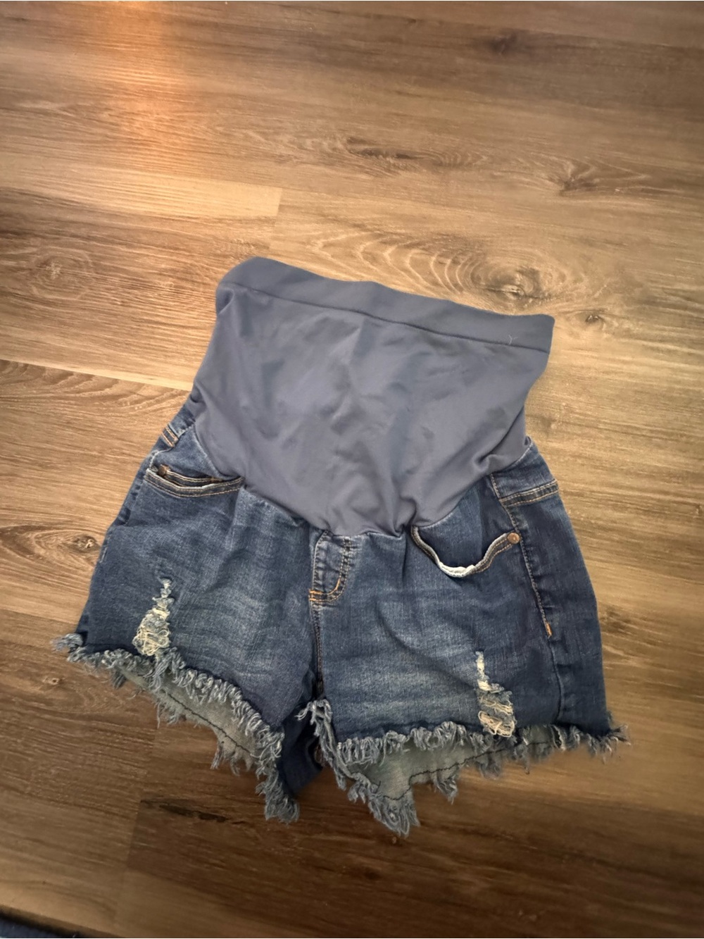 Hofish Denim Maternity Shorts with Blue Stretch Waistband